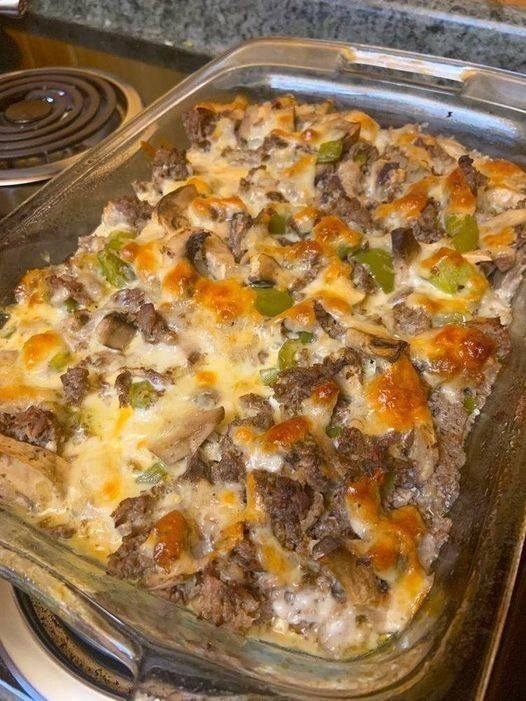 Keto Philly Cheesesteak Casserole